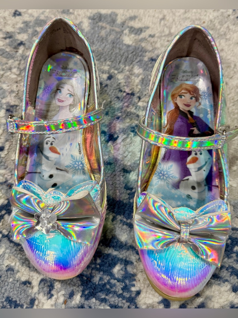 Disney Iridescent Holographic Mary Jane Dress Shoes with Bow - Silver/Multicolor